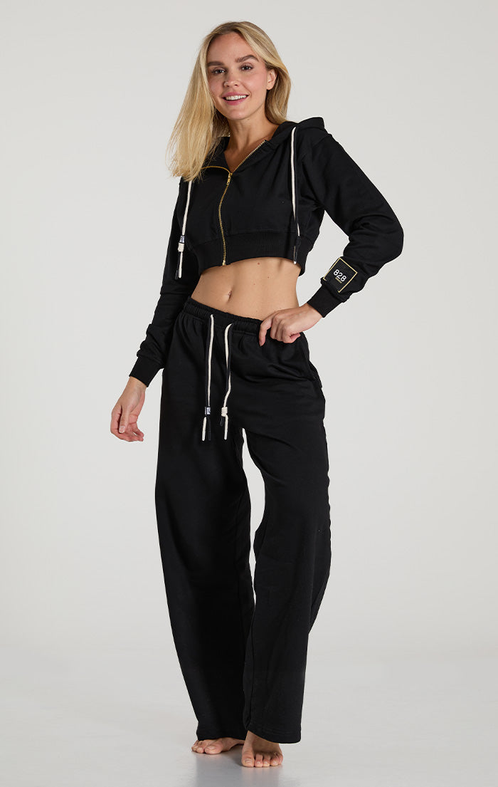 Black French Terry Cropped Hoodie