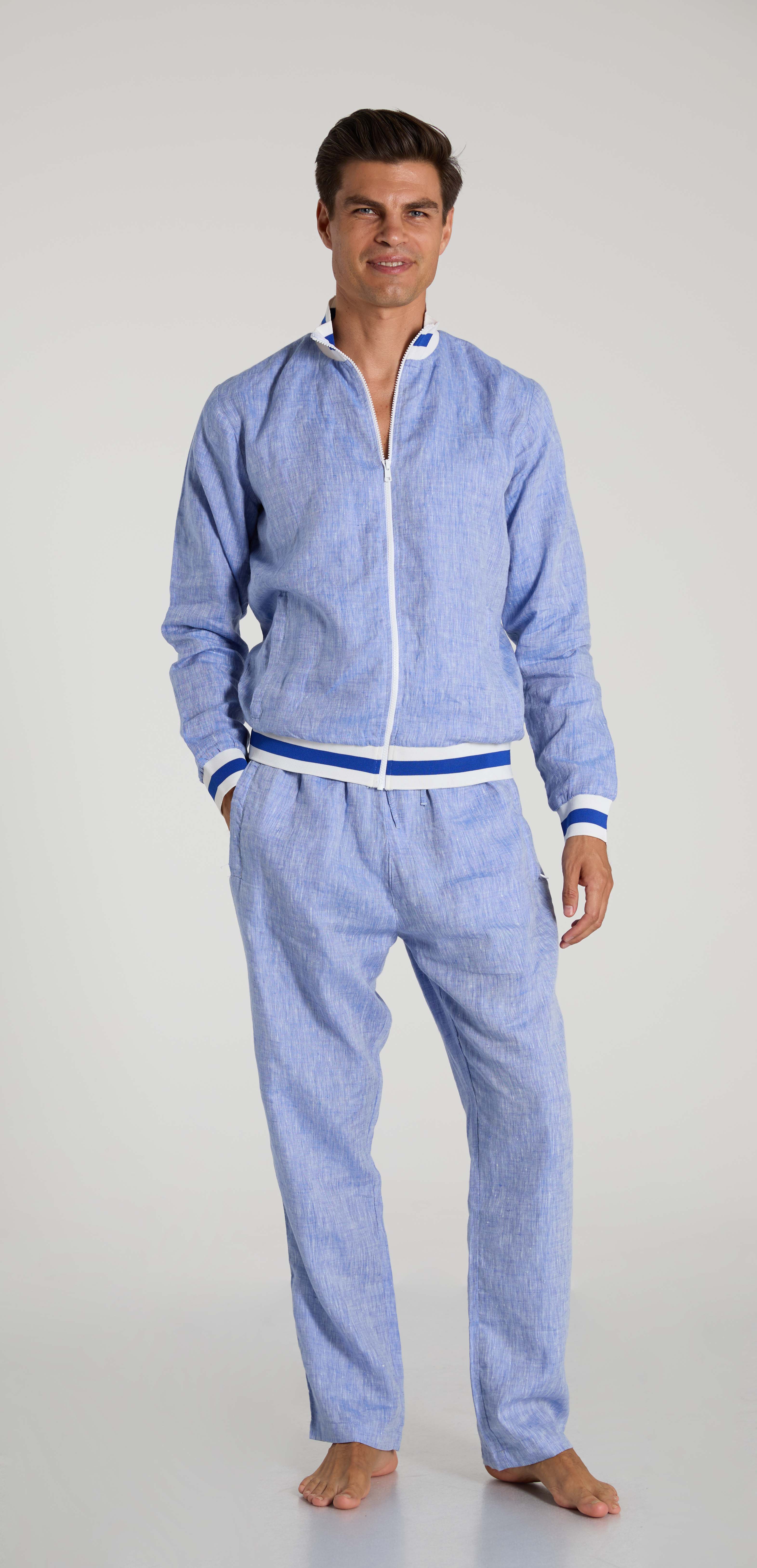 Mens Denim Blue Linen Jacket
