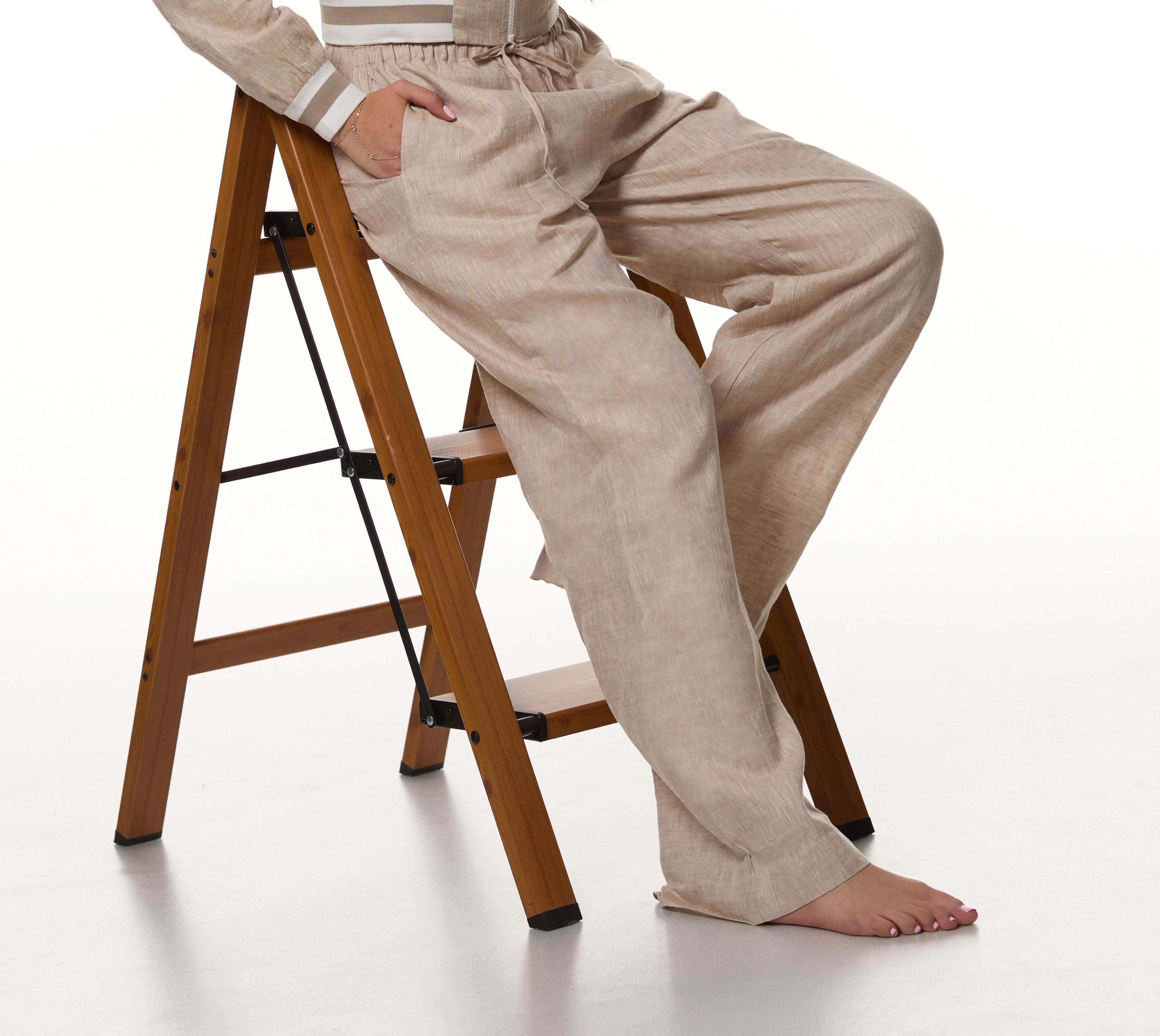 Sandy Beige Wide linen Pant