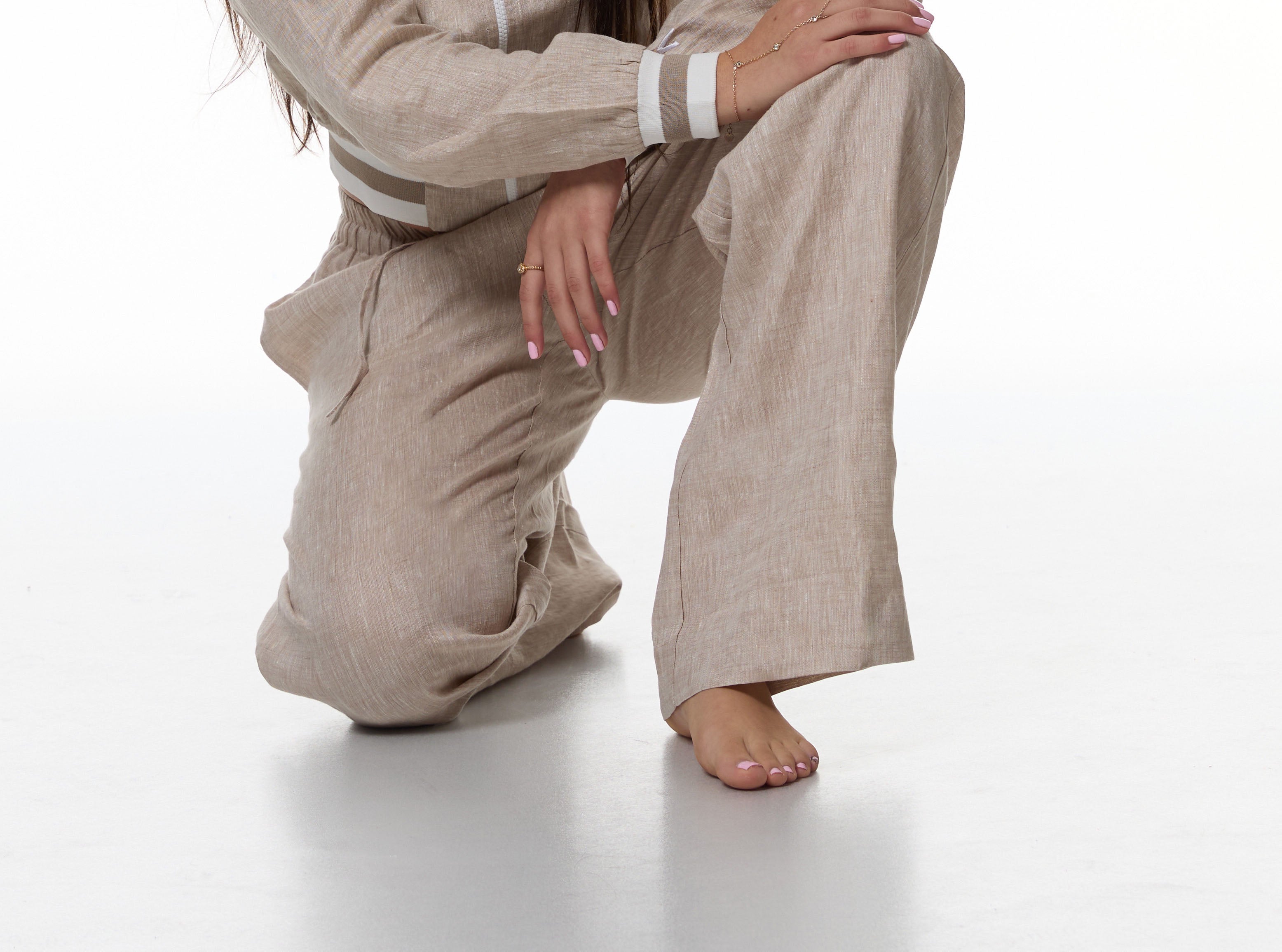Sandy Beige Wide linen Pant