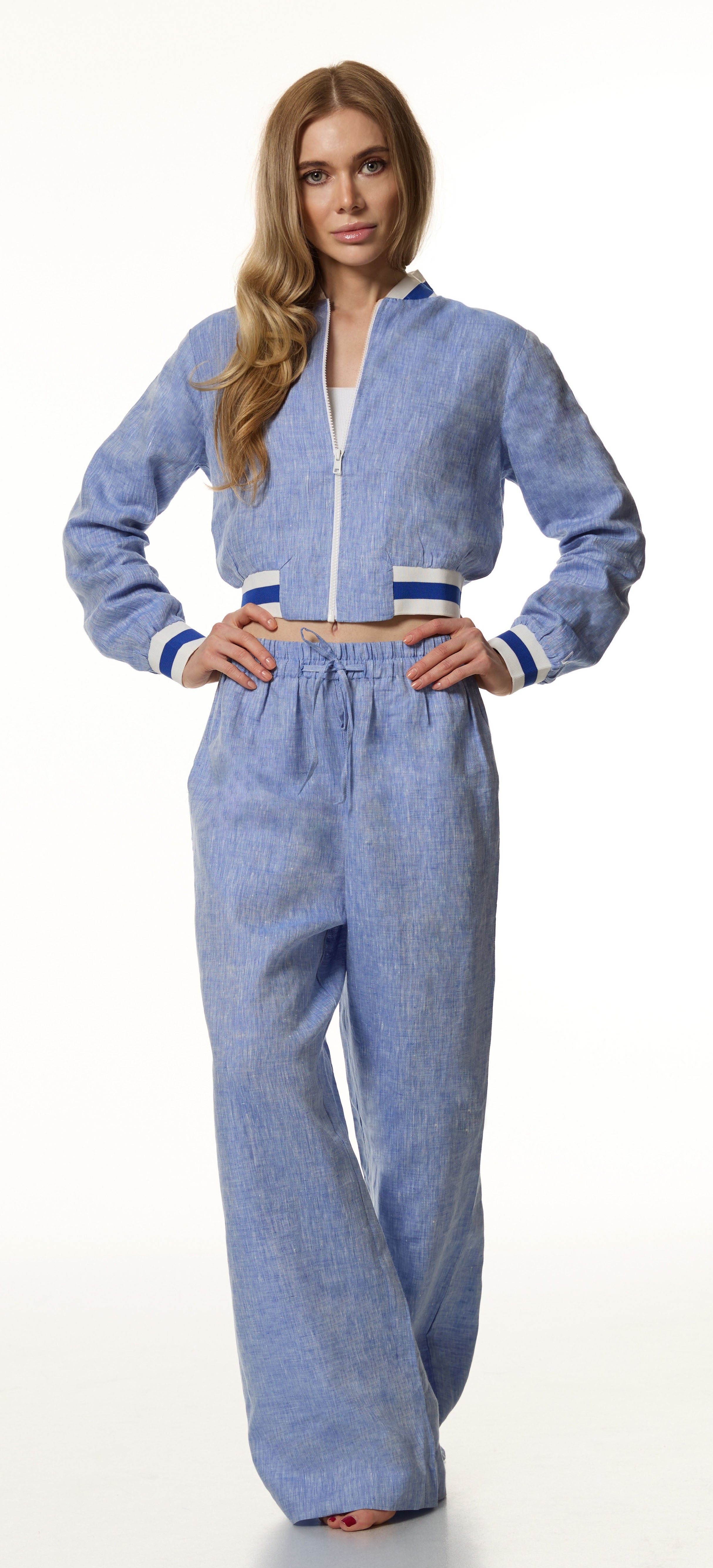 Luvra linen Jacket- Denim Blue