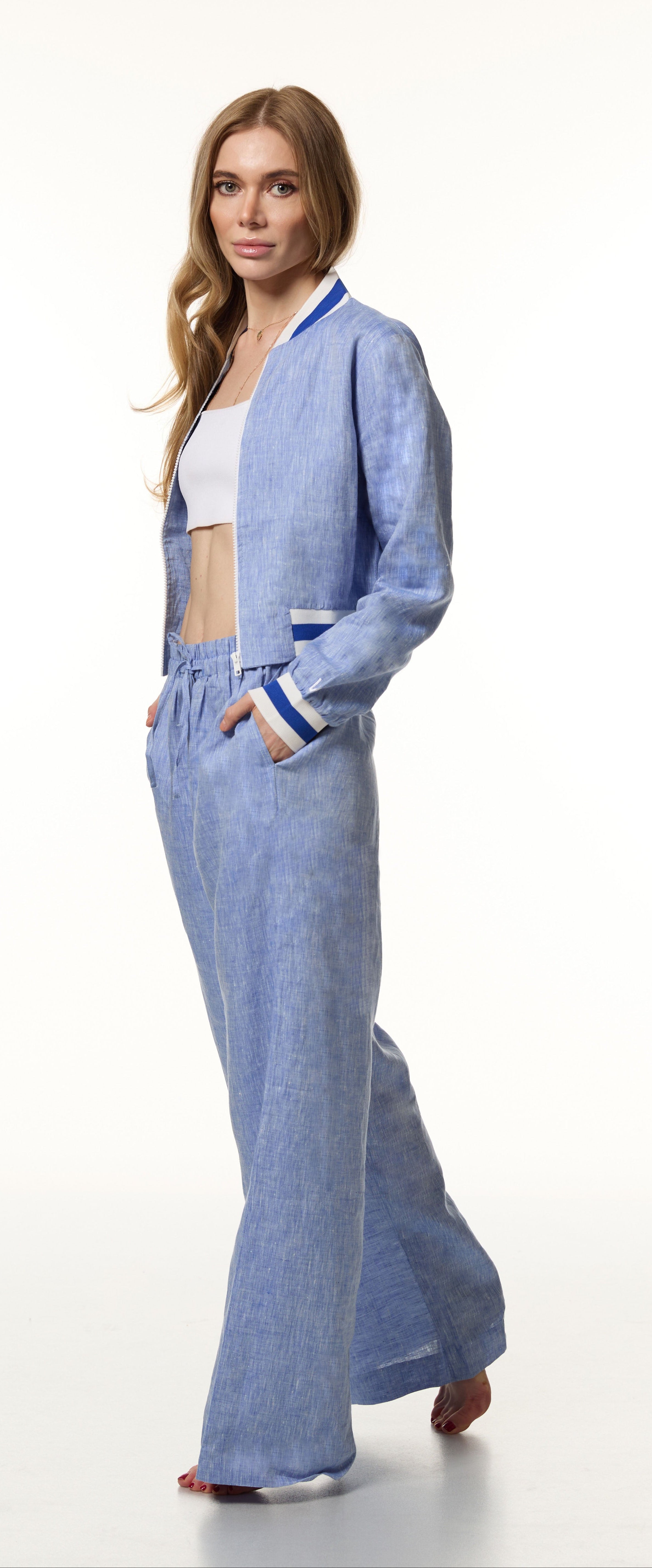 Luvra linen Jacket- Denim Blue