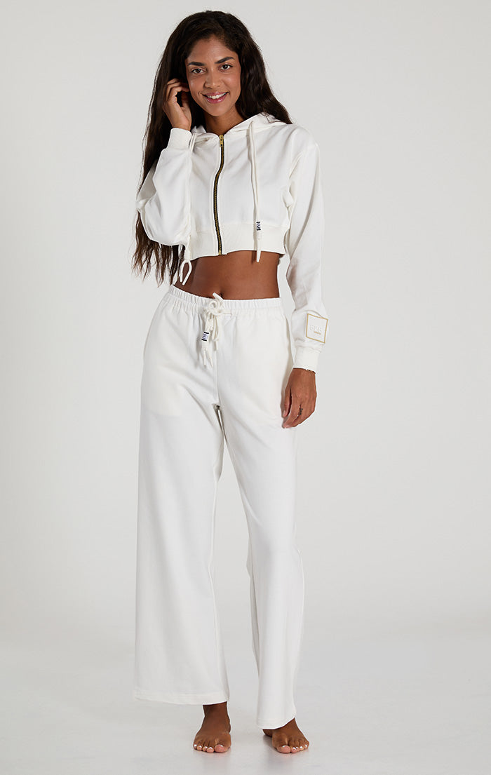 White  French Terry Cropped Hoodie