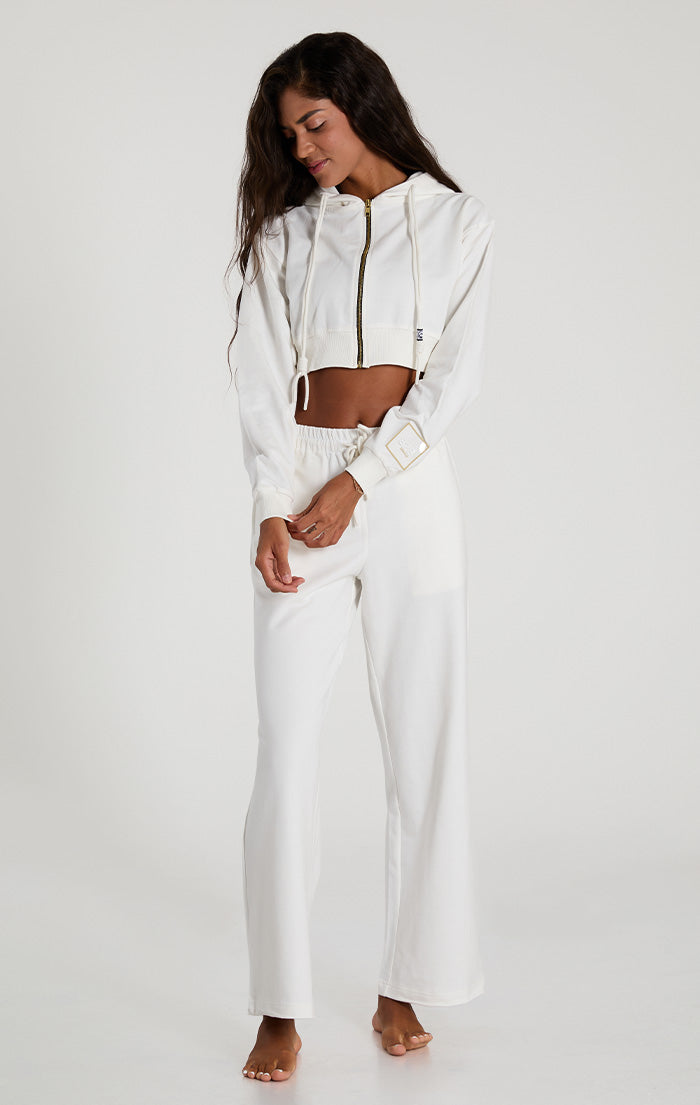 White  French Terry Cropped Hoodie