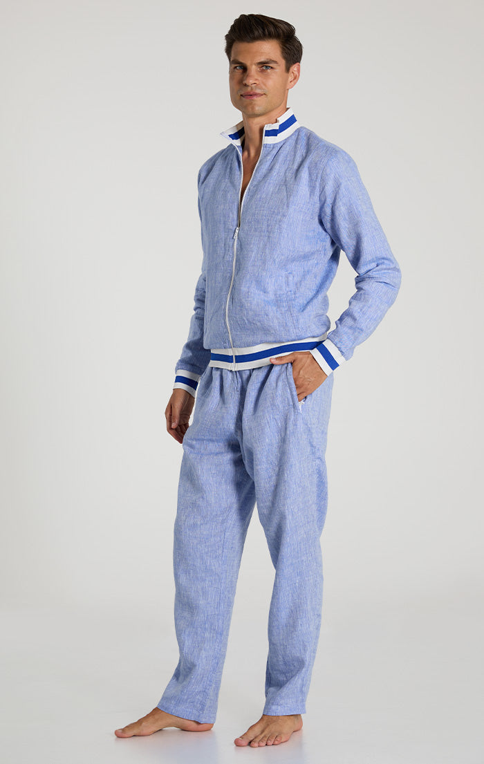 Mens Denim Blue Linen Pants