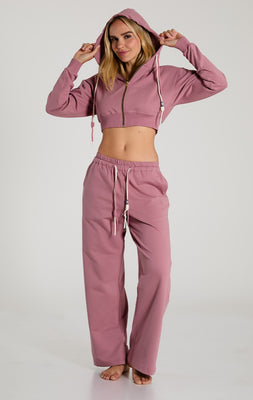 Dusty Rose Light French Terry Cropped Hoodie