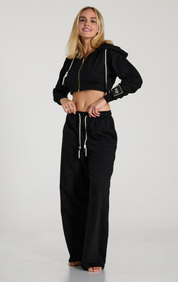 Black French Terry Cropped Hoodie