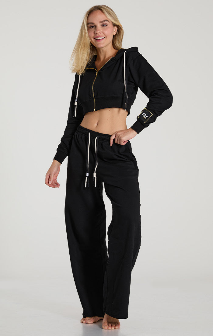 Black French Terry Cropped Hoodie