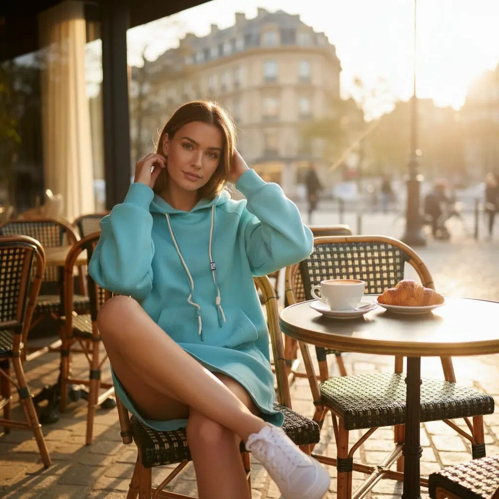 Cloud Hug Hoodie Dress-Aquamarine