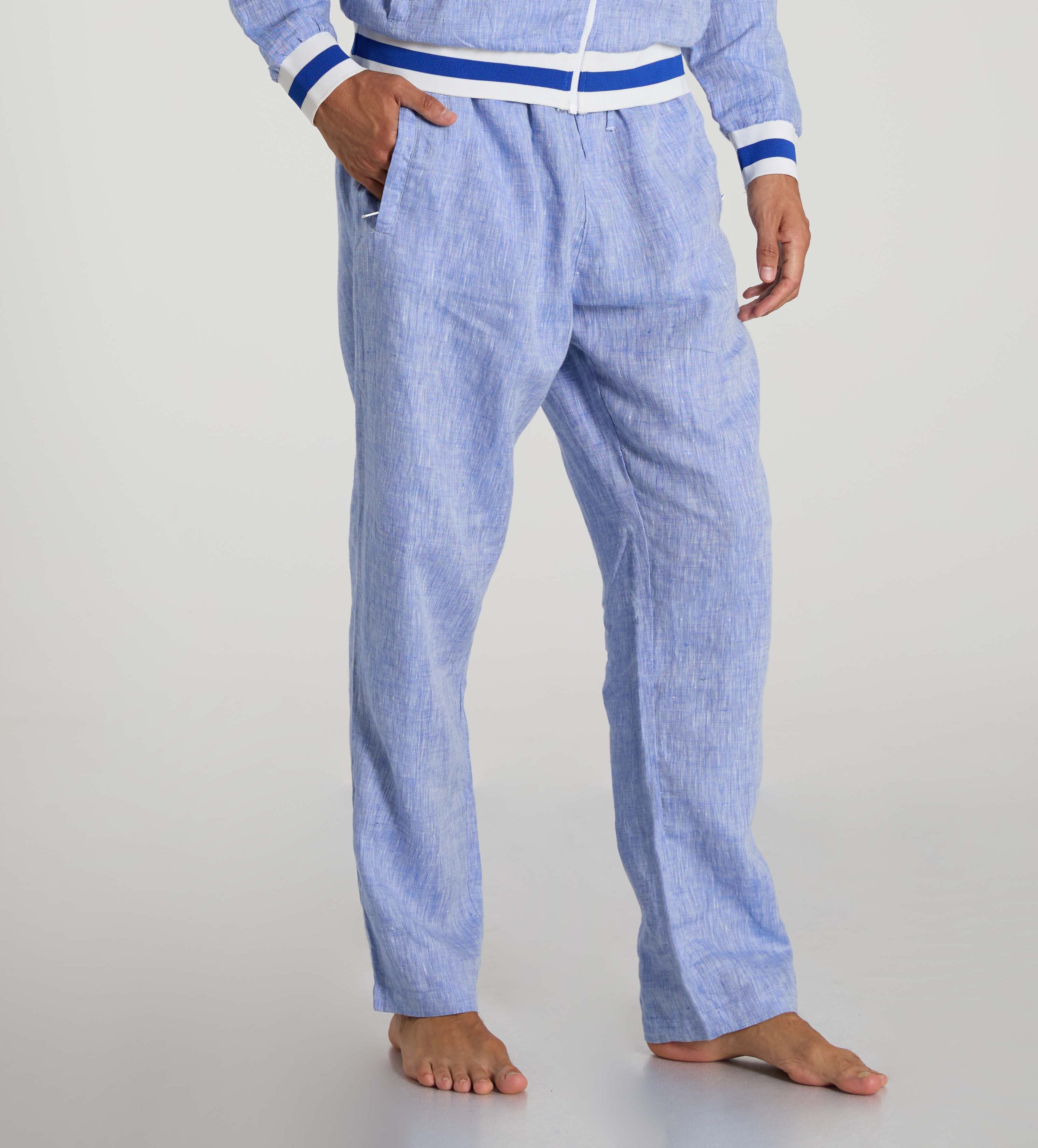 Mens Denim Blue Linen Pants