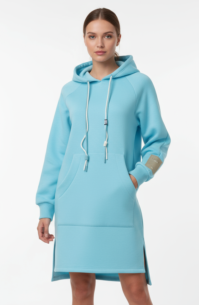 Cloud Hug Hoodie Dress-Aquamarine
